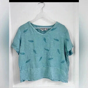 One World Art To Wear Linen Blend Boho Breathable Blouse Size M Made in USA